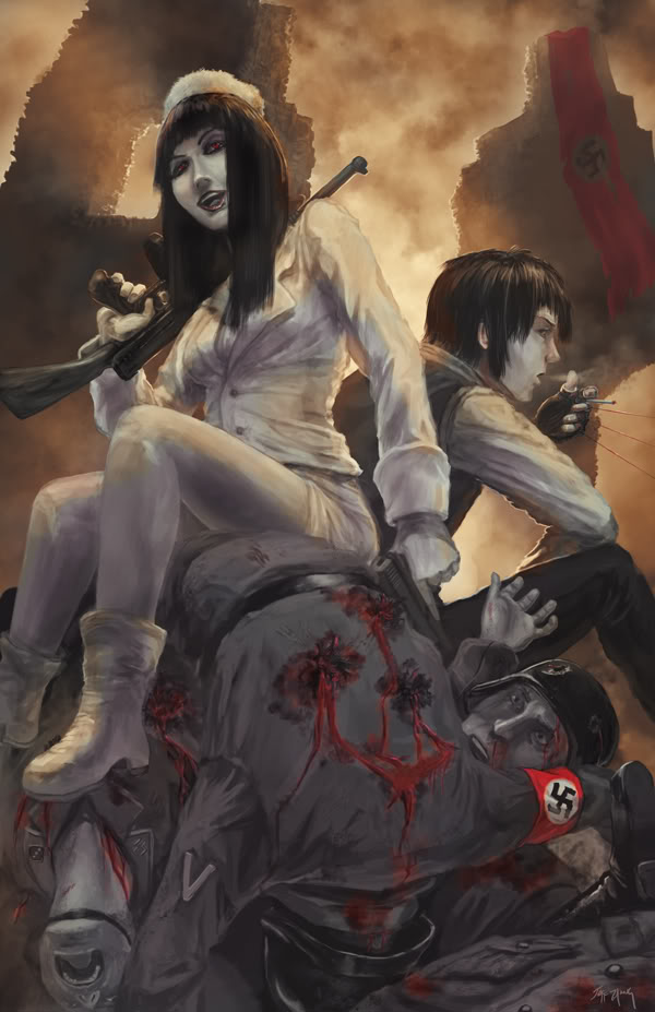 ./Girlycard w subgun & Walter atop a stack of Nazis.jpg